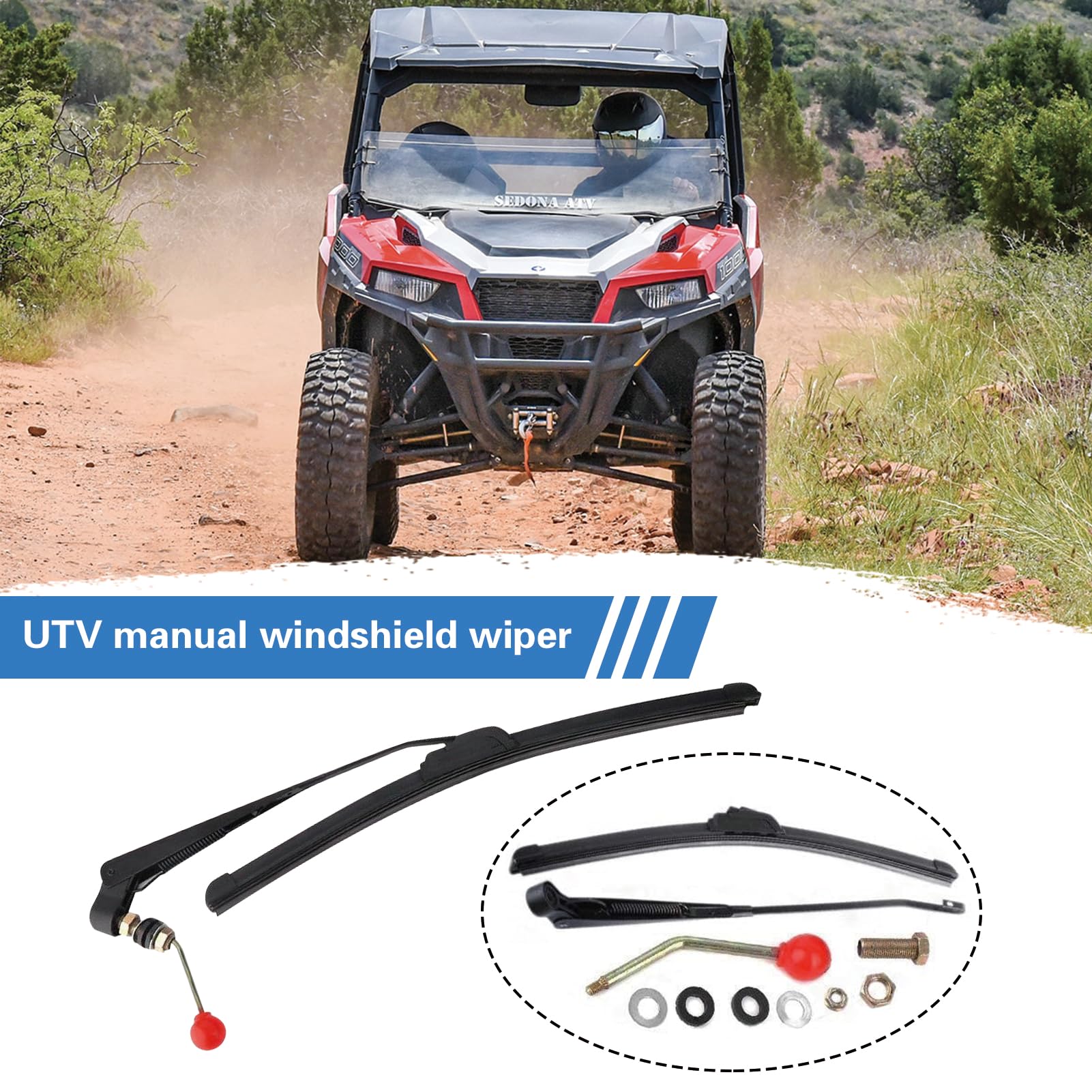Kit d'essuie-glace manuel Garvee pour UTV Polaris Ranger/RZR, bras de 450 mm, balai sans cadre de 400 mm, métal et plastique, silencieux, usage tout-terrain