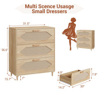 Commode 3 tiroirs Garvee en rotin, idéale pour la chambre, le salon et l'entrée. Grande capacité de rangement, imperméable, en MDF. Style moderne, marron.