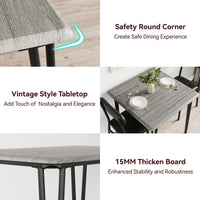 Ensemble table et chaises Garvee pour 2 personnes, avec chaises rembourrées, MDF et métal, compact pour petits espaces, gris vintage et noir.