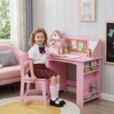 Garvee Bureau et Chaise Enfants en Bois avec Rangement et Tableau d'Affichage, Confort et Stabilité, Usage Scolaire et Maison, Taille Enfant, Couleur Naturelle - 