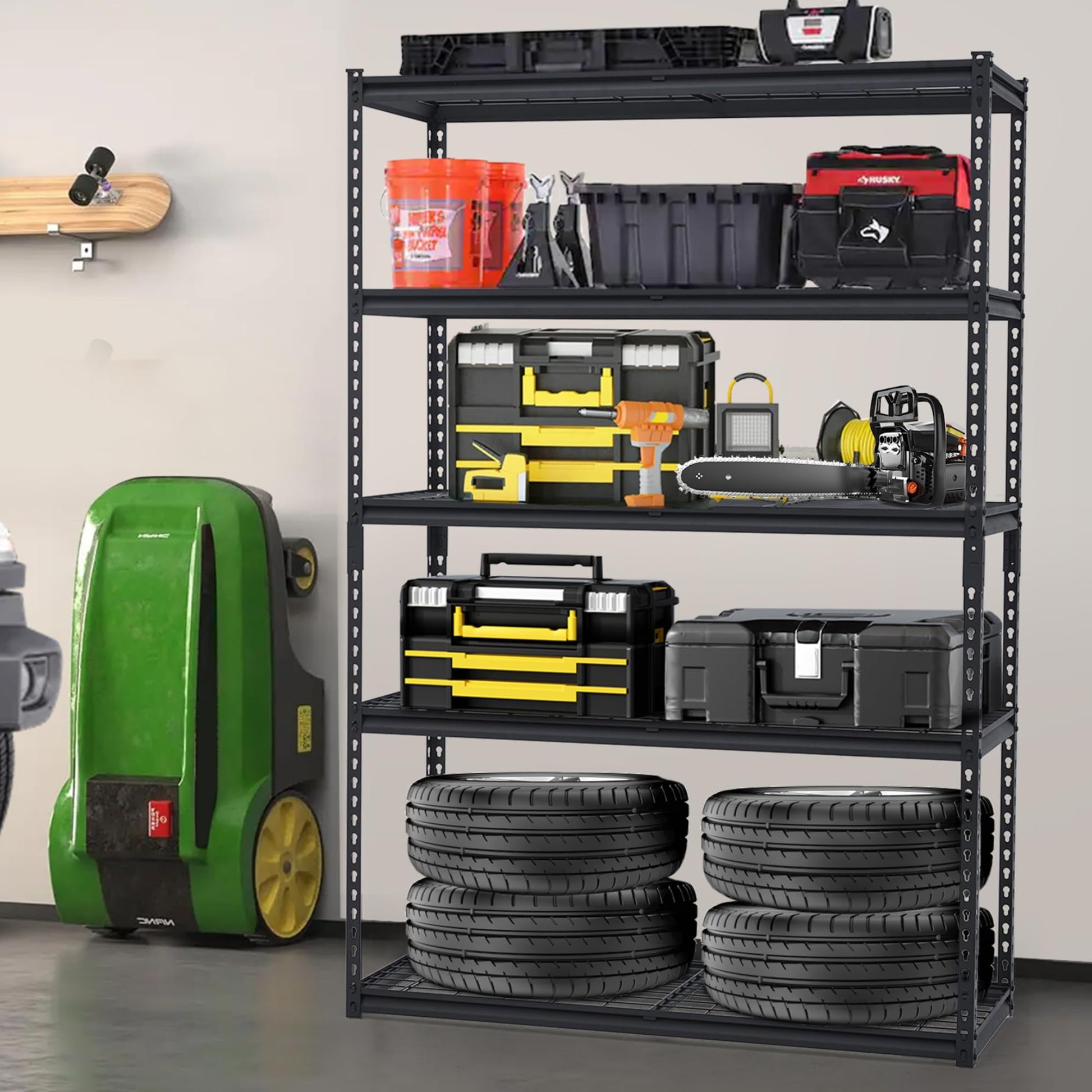 Système d'étagères de garage robustes Garvee, étagères métalliques réglables pour atelier, sous-sol et garage, 122 x 46 x 183 cm, noir