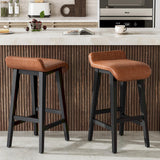 Garvee tabourets de bar 67 cm lot de 2, moderne, siège rembourré, dossier bas, pieds en bois, repose-pieds, hauteur comptoir, cuisine et salle à manger, brun