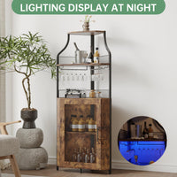 Garvee Meuble bar d'angle pour spiritueux avec étagères réglables, 155 cm, style industriel, MDF et métal, porte grillagée, porte-verres, autoportant, cuisine et salon