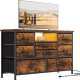 Garvee commode à 8 tiroirs, avec prise et éclairage LED, meuble multifonctionnel pour la chambre et le salon, buffet robuste et durable, 120 × 36 × 75 cm - Brun
