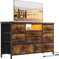 Garvee commode à 8 tiroirs, avec prise et éclairage LED, meuble multifonctionnel pour la chambre et le salon, buffet robuste et durable, 120 × 36 × 75 cm