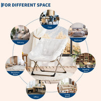 Garvee Fauteuil saucer pliable adulte avec coussin en fausse fourrure, dossier haut, structure en acier, compact et confortable pour appartement et chambre universitaire