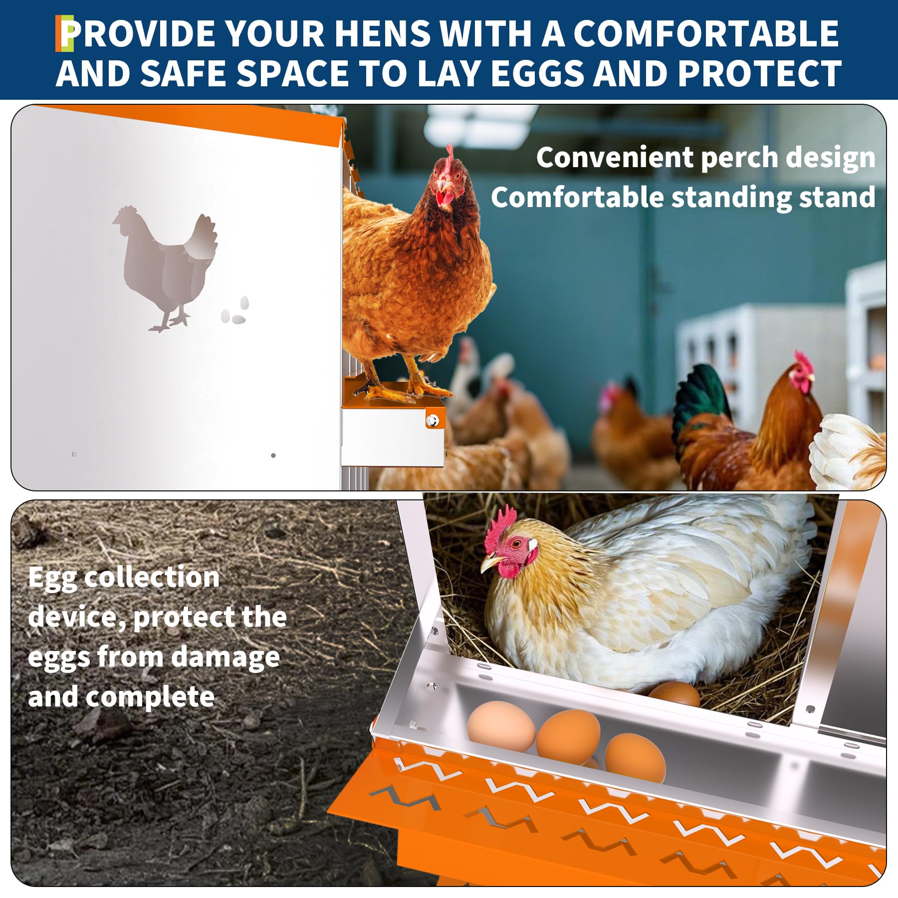Garvee Nichoir à 6 compartiments, en acier galvanisé avec plateau de récupération des œufs, 81 × 43 × 67,6 cm, pour poules, canards, oies et lapins, jardin et ferme (avec support)
