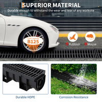 Système de caniveau Garvee en plastique PEHD, capacité de charge A125, grille en plastique, ensemble de 3 pièces pour jardin et terrasse