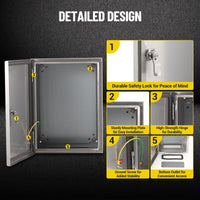Boîte de jonction électrique Garvee IP65 étanche en acier inoxydable 304 de 1,2 mm d'épaisseur, pour usage extérieur, avec couvercle à charnière et protection contre la poussière.