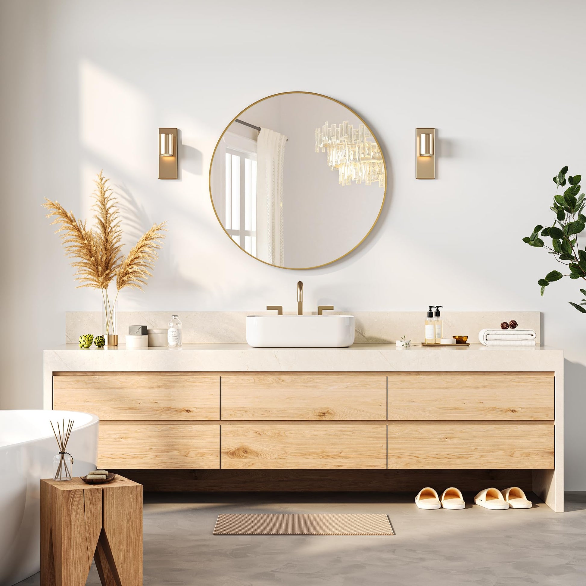 Miroir mural rond doré Garvee 30", grand miroir de salle de bain, cadre en métal doré mat, décoration moderne pour la maison et la salle de bain