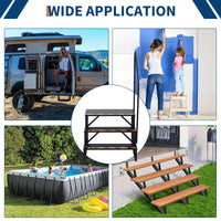 Escalier 3 marches Garvee RV avec rampe – Marches pliables en aluminium, antidérapantes, pour camping-car, piscine et spa, noir