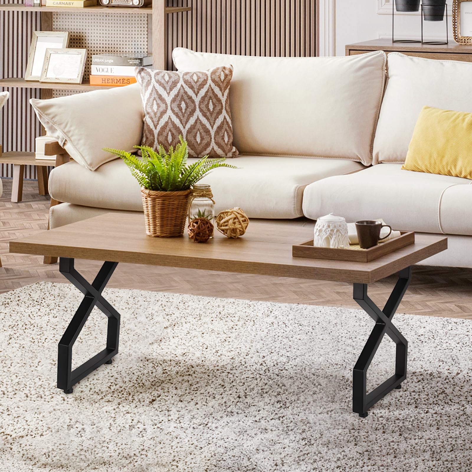 Pieds de table en métal Garvee 28 po x 17,7 po, robustes, style industriel rustique, en fer forgé, réglables, noirs