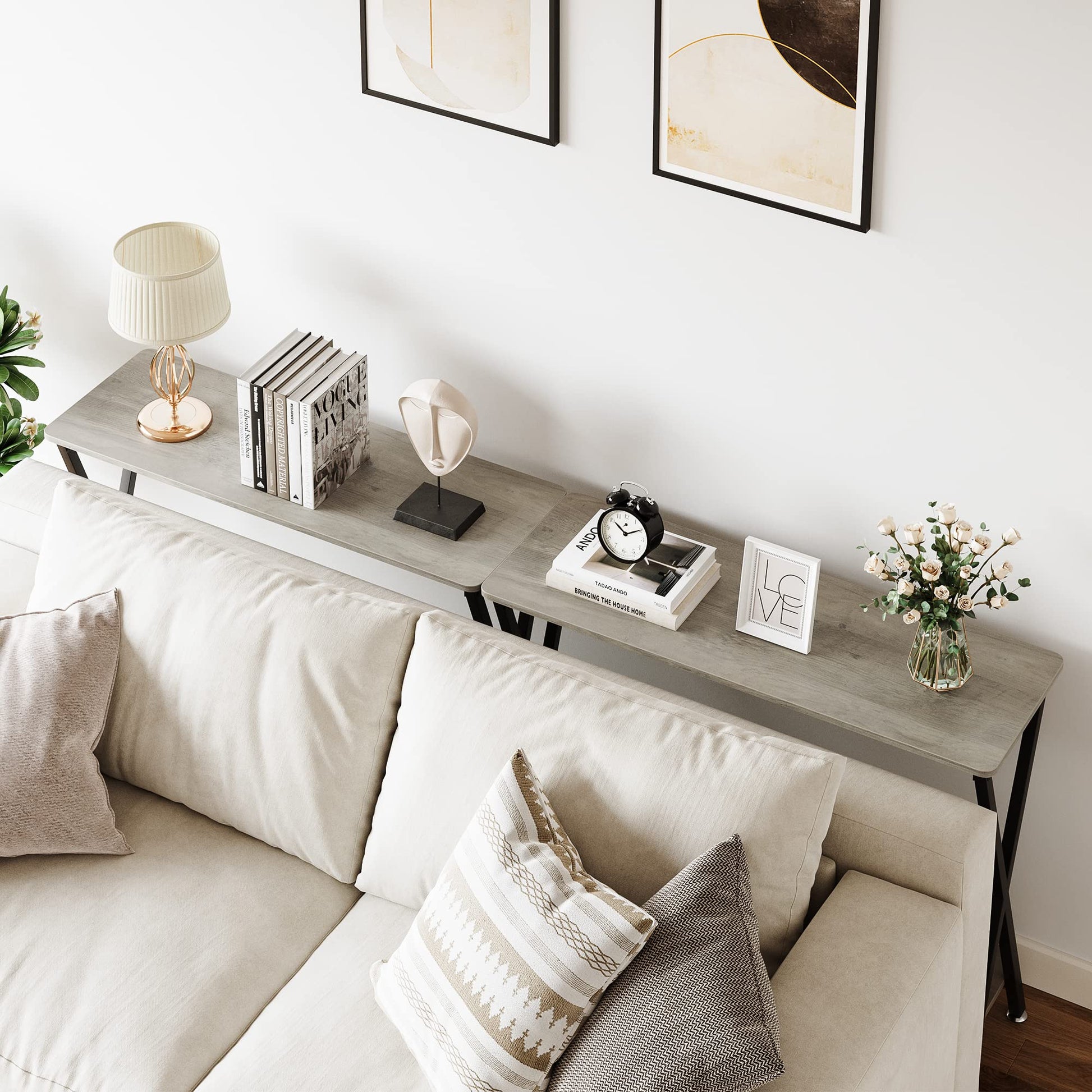 Console étroite Garvee, 2 niveaux, style industriel, bois MDF et métal, pour salon et entrée, 85 cm (L) x 30 cm (l) x 81 cm (H), noire