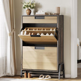 Garvee Meuble de rangement à chaussures avec 2 tiroirs pliables, 1 tiroir, en bois, pieds en métal, étroit, idéal pour l'entrée et le salon. - Beige