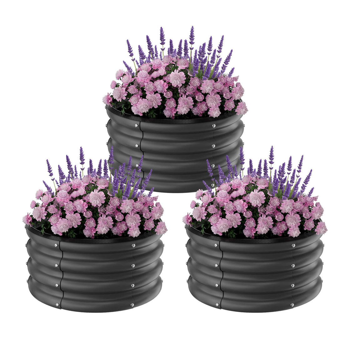 Jardinière surélevée galvanisée Garvee, ronde, 60 x 60 x 30 cm, en métal antirouille, à fond ouvert, idéale pour jardin, terrasse ou balcon.