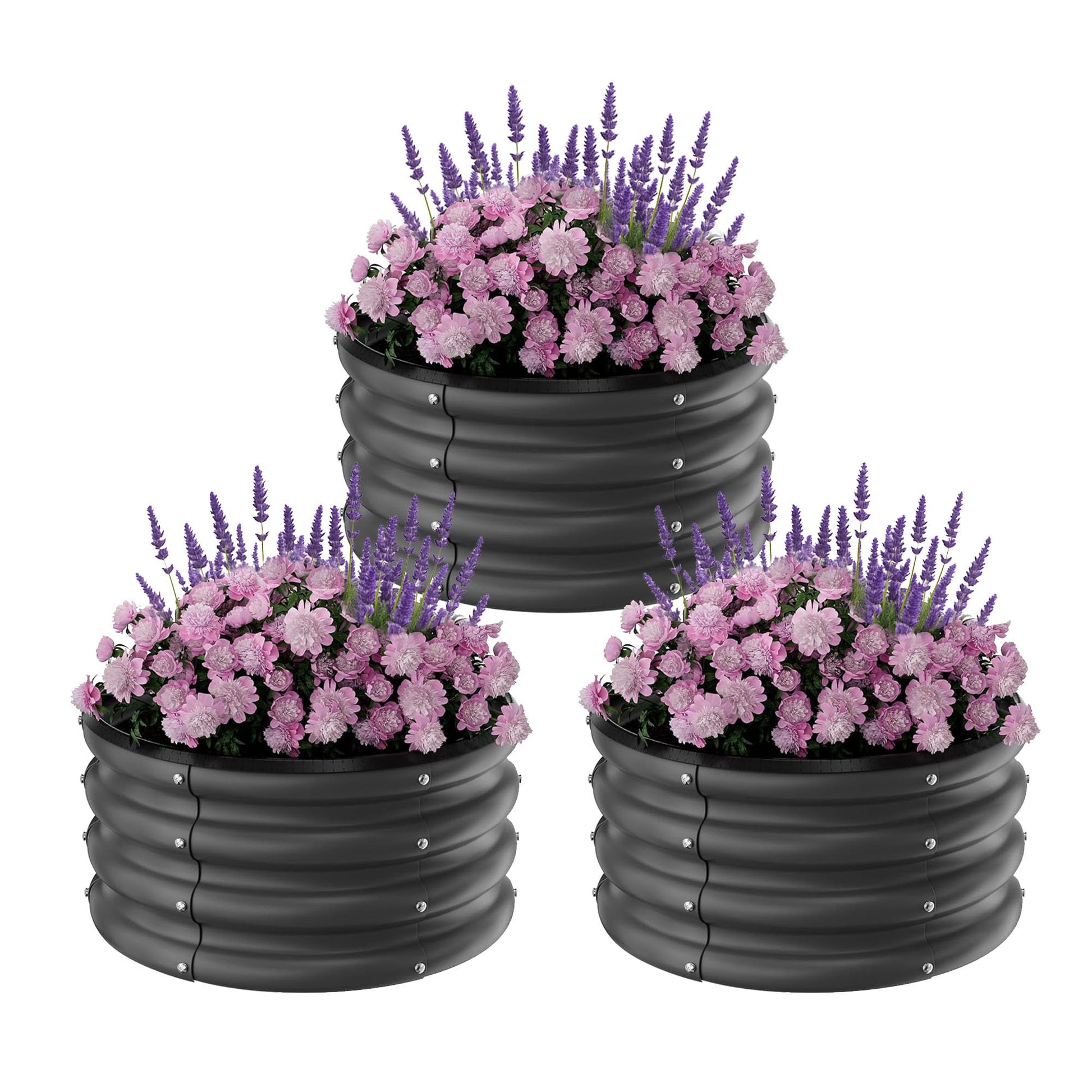 Jardinière surélevée galvanisée Garvee, ronde, 60 x 60 x 30 cm, en métal antirouille, à fond ouvert, idéale pour jardin, terrasse ou balcon.