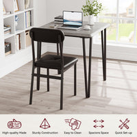 Ensemble table et chaises Garvee pour 2 personnes, avec chaises rembourrées, MDF et métal, compact pour petits espaces, gris vintage et noir.