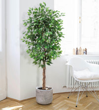 Ficus artificiel Garvee de 183 cm (6 pi) avec tronc en bois naturel et ajustable, en polyester, pot en plastique robuste, idéal pour la décoration du bureau et du salon. Couleur : vert.
