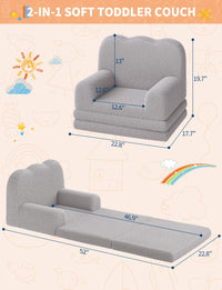 Canapé enfant 2 en 1 Garvee en tissu polaire gris effet peluche, pliable et polyvalent, idéal pour la salle de jeux et la chambre d'enfant.