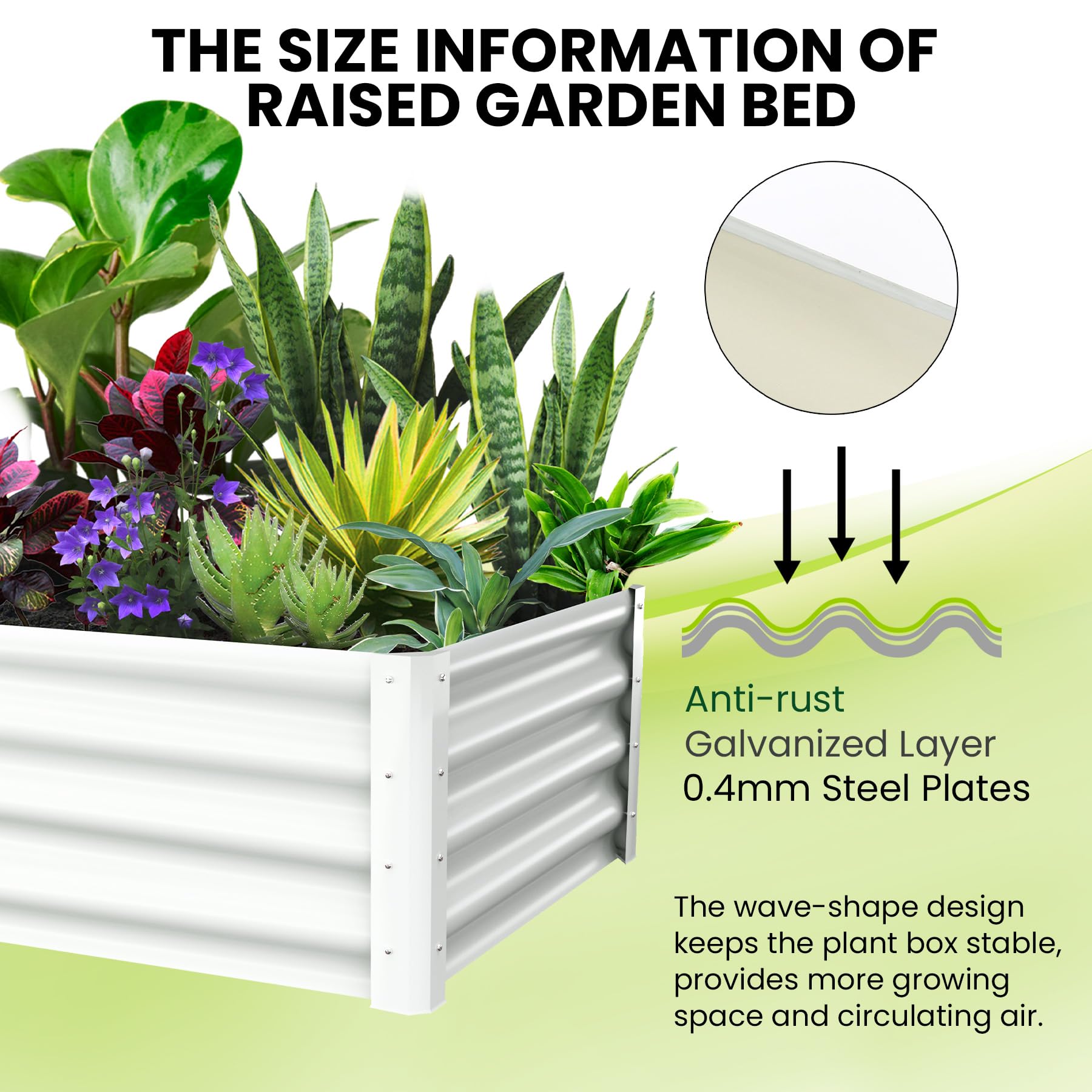 Ensemble de 2 bacs de jardin surélevés galvanisés Garvee (180 x 90 x 30 cm), en acier antirouille avec rebord de sécurité, pour jardin et terrasse, durable et facile à monter.