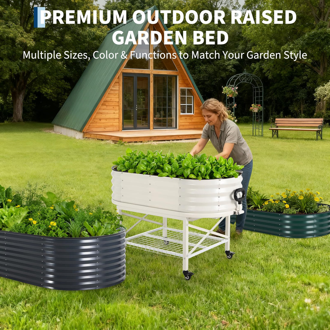 Jardinière surélevée Garvee, en métal avec filet de protection contre les oiseaux, robuste, en acier galvanisé, idéale pour les légumes, les fleurs et les herbes aromatiques. Convient pour balcon et terrasse. Résistante aux intempéries.