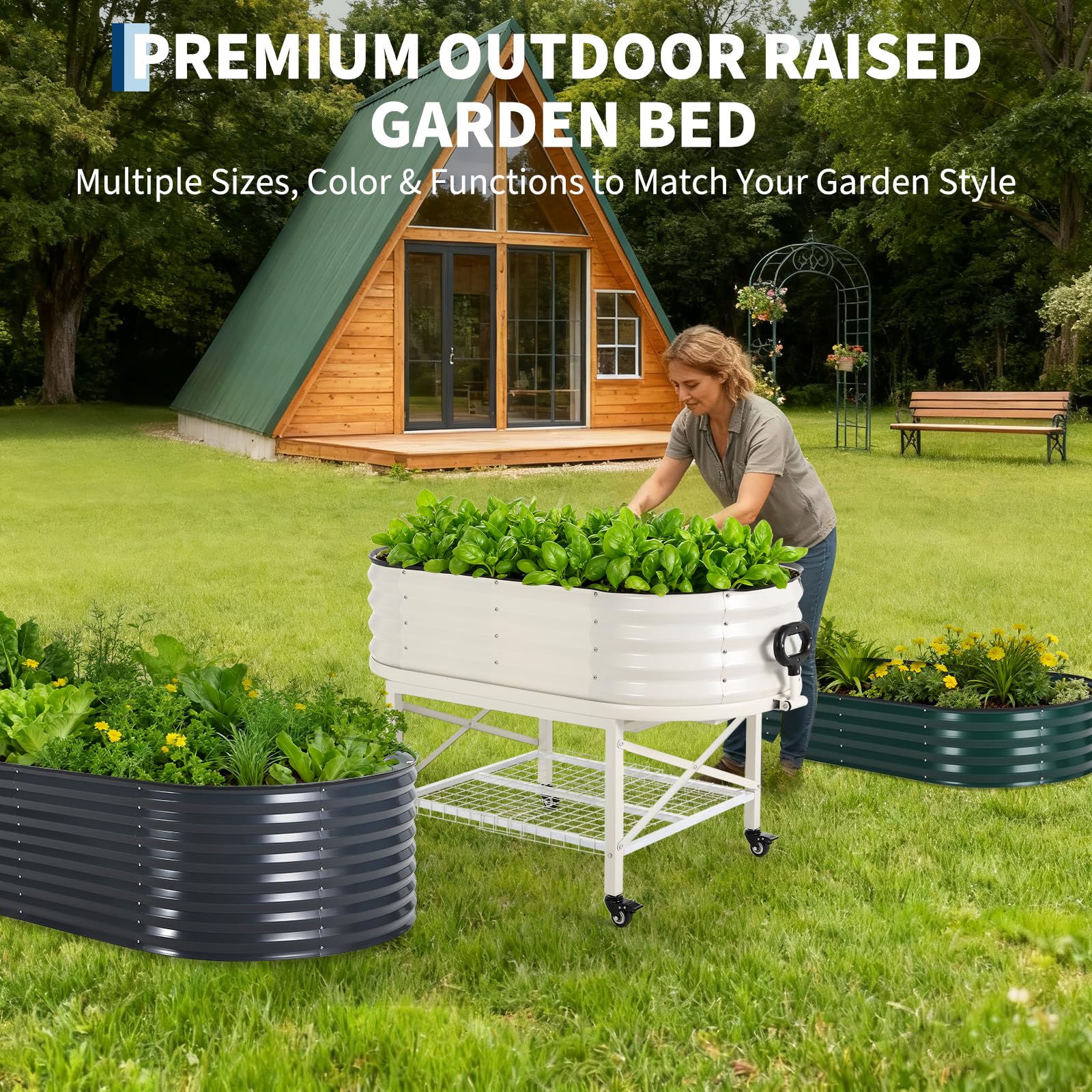 Jardinière surélevée Garvee, en métal avec filet de protection contre les oiseaux, robuste, en acier galvanisé, idéale pour les légumes, les fleurs et les herbes aromatiques. Convient pour balcon et terrasse. Résistante aux intempéries.