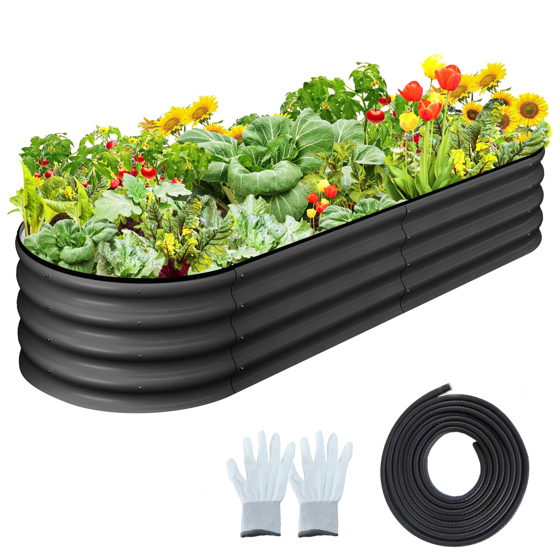 Garvee Jardinière surélevée ovale 137 x 61 x 30 cm, acier galvanisé anticorrosion gris, bac de culture robuste pour jardin, terrasse et patio