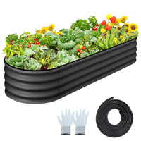 Garvee Jardinière surélevée ovale 137 x 61 x 30 cm, acier galvanisé anticorrosion gris, bac de culture robuste pour jardin, terrasse et patio