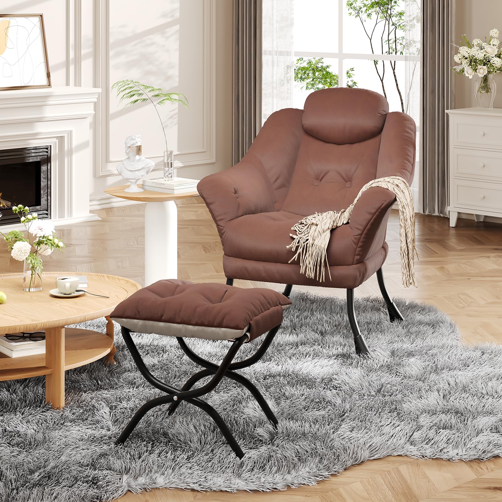 Fauteuil de lecture ergonomique Garvee Lazy Chair avec repose-pieds, pliable, garnissage en coton PP, housse amovible et lavable, design moderne et confortable, gris.