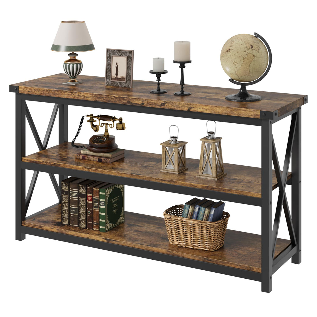 Console Garvee Langer en bois cannelé 47" style industriel rustique brun pour entrée ou salon