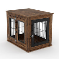Garvee Cage pour chien style farmhouse taille moyenne, meuble d’appoint en bois robuste avec doubles portes, niche intérieure anti-mordillage pour petit/moyen chien, salon