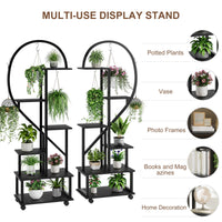 Ensemble de 2 supports à plantes Garvee, métal et bois, support à fleurs en forme de demi-cœur pour l'intérieur et l'extérieur, jardin, balcon, terrasse, noir