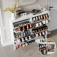 Meuble à chaussures cannelé Garvee avec 4 tiroirs abattants, pieds en métal, style campagne moderne, en bois, étroit, idéal pour un couloir ou une entrée, blanc