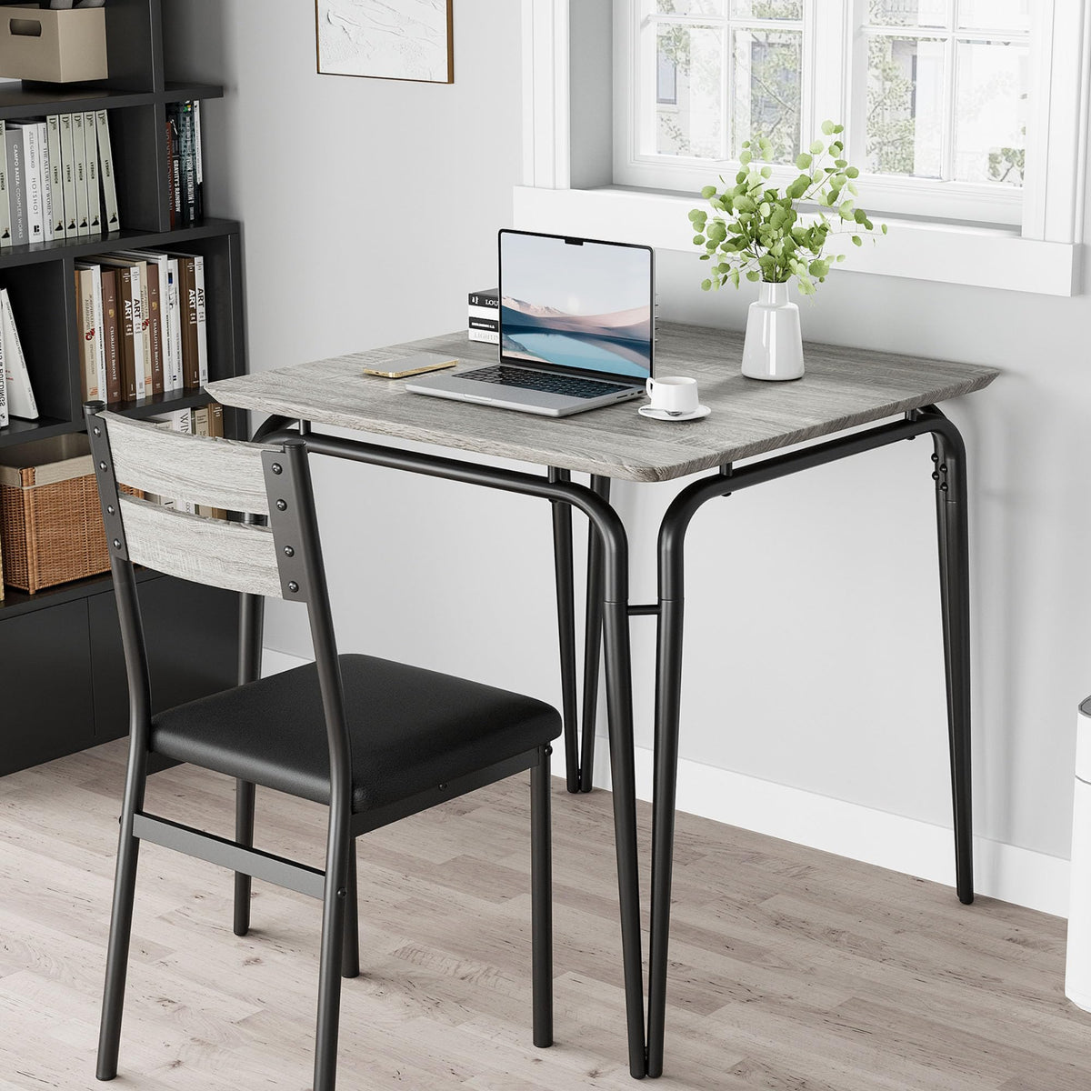 Garvee Ensemble table à manger 2 personnes, gain de place, sièges rembourrés, bois, dossiers ergonomiques, structure métal, idéal maison et bureau à domicile