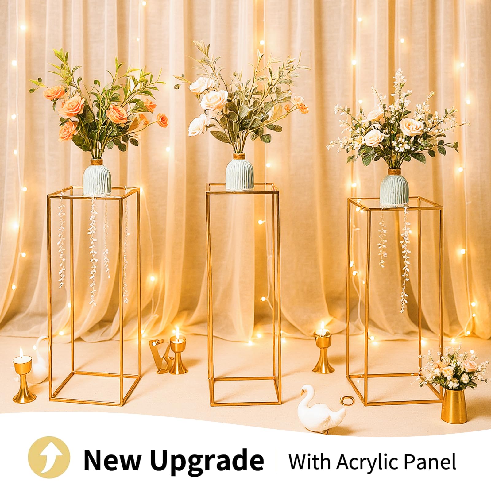 Ensemble de 4 supports à fleurs Garvee pour mariage, en acrylique laminé, design géométrique, stable, pour événements et décoration intérieure, différentes tailles, doré