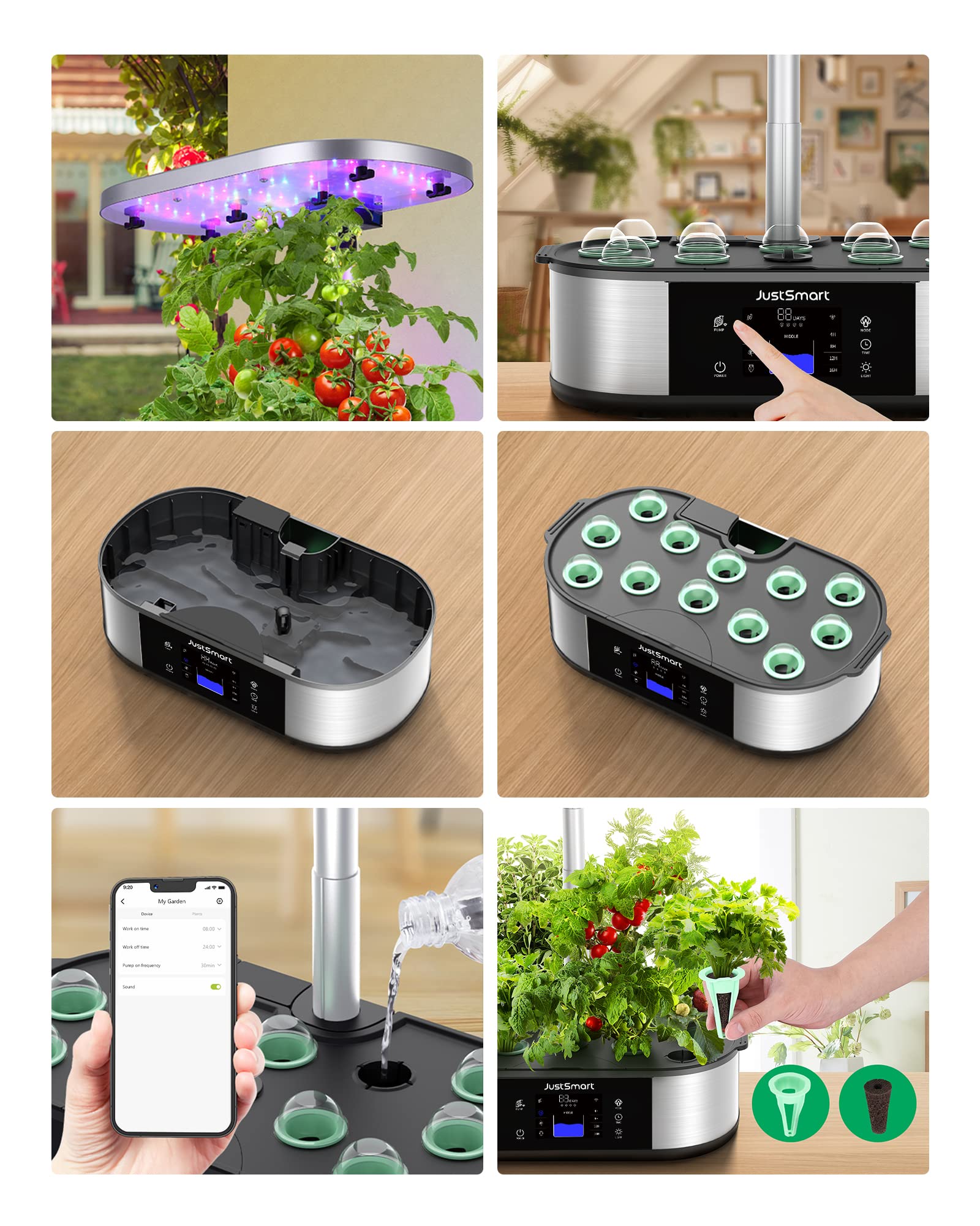 Système de culture hydroponique GARVEE, jardin intelligent WiFi avec 12 modules, lampe LED 30 W, idéal pour les herbes aromatiques en intérieur, hauteur réglable de 76 cm.
