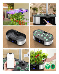 Système de culture hydroponique GARVEE, jardin intelligent WiFi avec 12 modules, lampe LED 30 W, idéal pour les herbes aromatiques en intérieur, hauteur réglable de 76 cm.