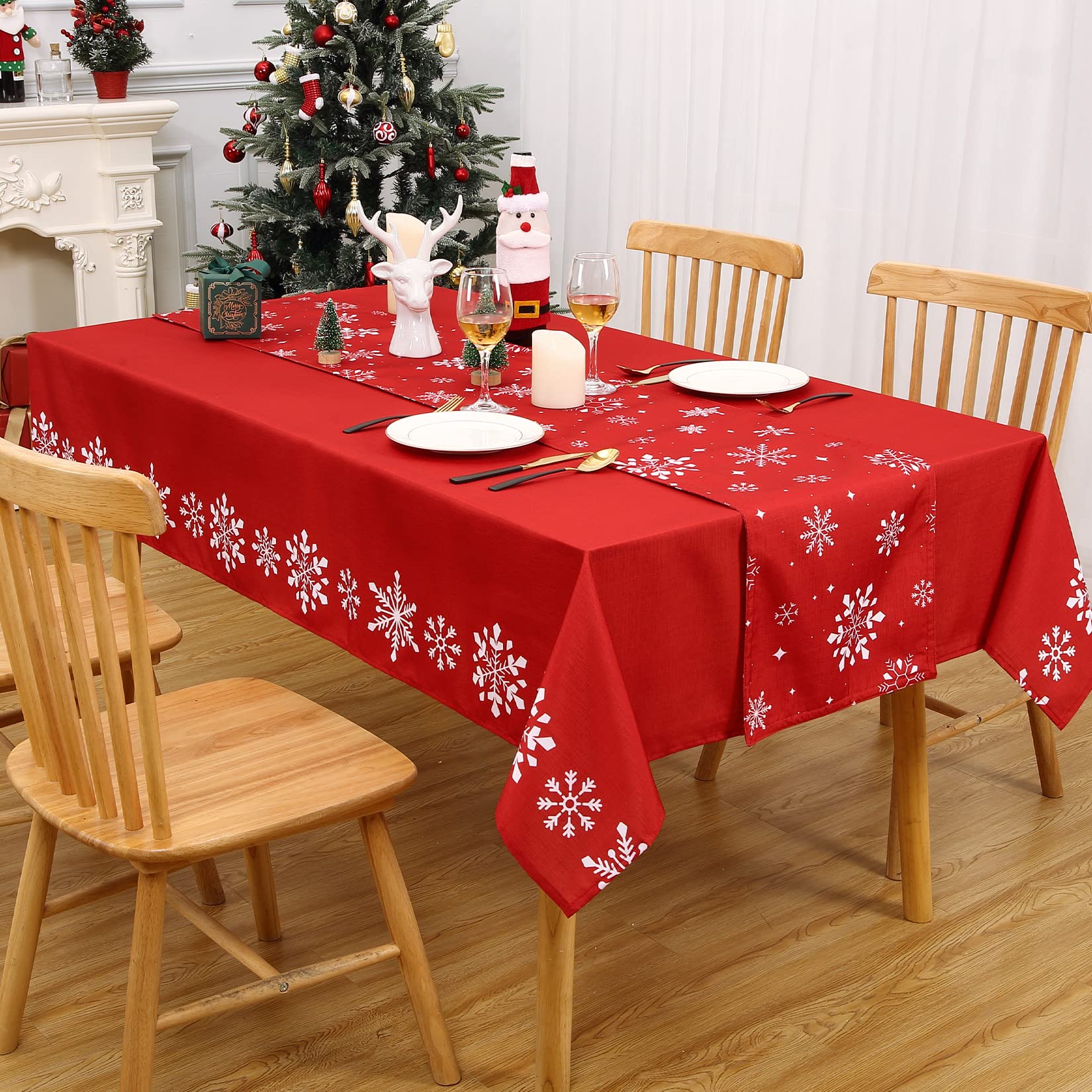 Nappe de Noël Garvee Zmywalny 137x250 cm Rouge Infroissable et Résistante pour Salle à Manger Festive