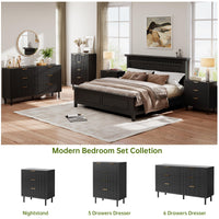 Garvee commode noire cannelée à 3 tiroirs, pieds en métal, mélamine noire, pour la chambre et le salon