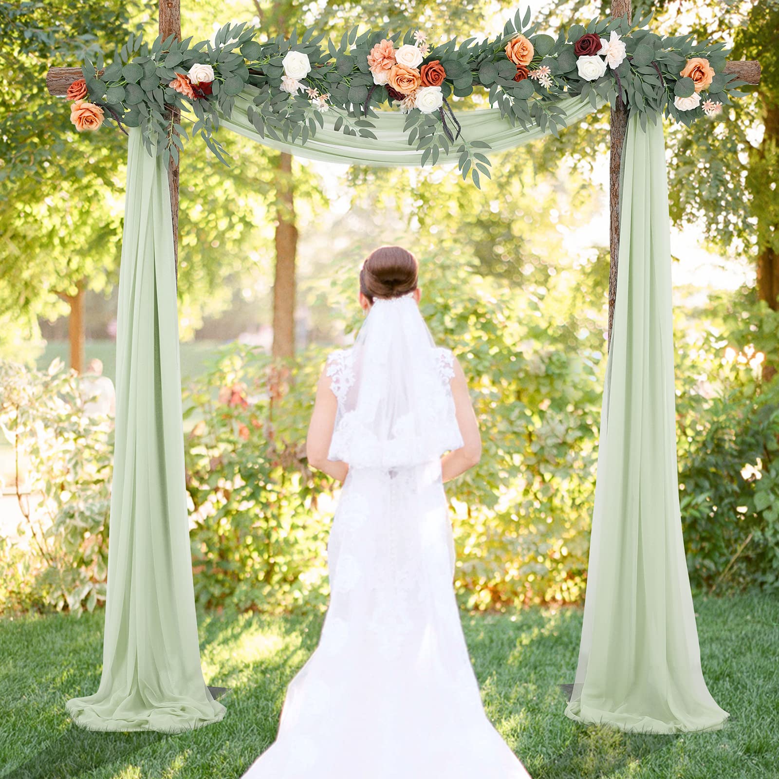 Arche de mariage Garvee, rideau en mousseline et tulle transparent 70x550cm, gris et vert, décoration de mariage