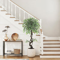 Garvee Ficus artificiel panaché blanc 120 cm en PE durable, plante décorative réaliste pour intérieur et extérieur