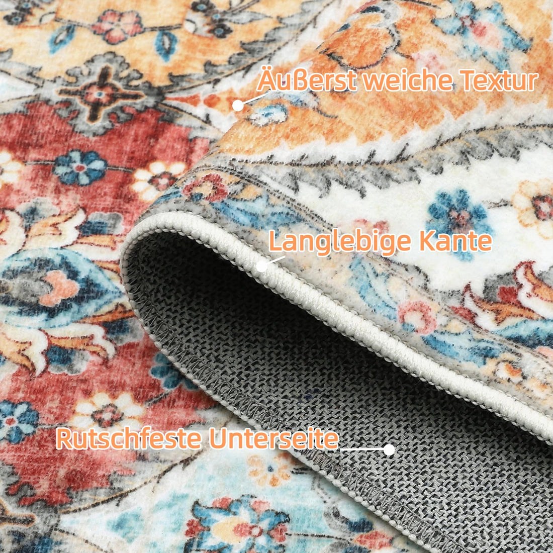 Tapis de couloir Garvee 200 x 290 cm, lavable, motif floral vintage, pour chambre ou cuisine, antidérapant