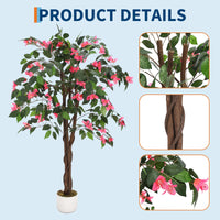 Garvee Bougainvillier Artificiel 120 cm, Arbuste Décoratif avec Fleurs en Polyester et Tronc Naturel, Rose Fuchsia