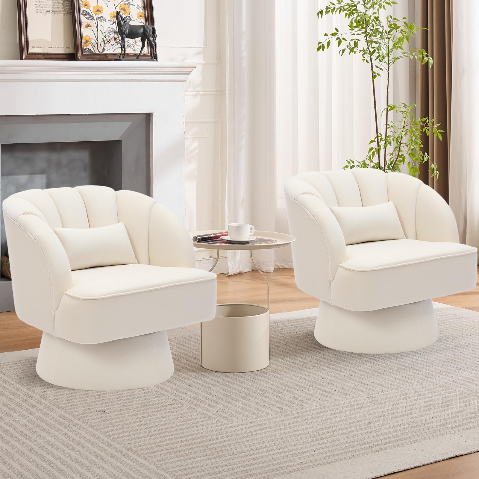 Garvee Fauteuil pivotant moderne en velours beige, rotation 360°, design confortable pour salon, chambre ou coin détente.