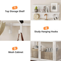 Armoire-penderie Garvee Hall Tree avec portes, blanche, 185 cm - 7 crochets et étagère à chaussures pour couloir, chambre, entrée - MDF et métal - Pieds anti-basculement et réglables