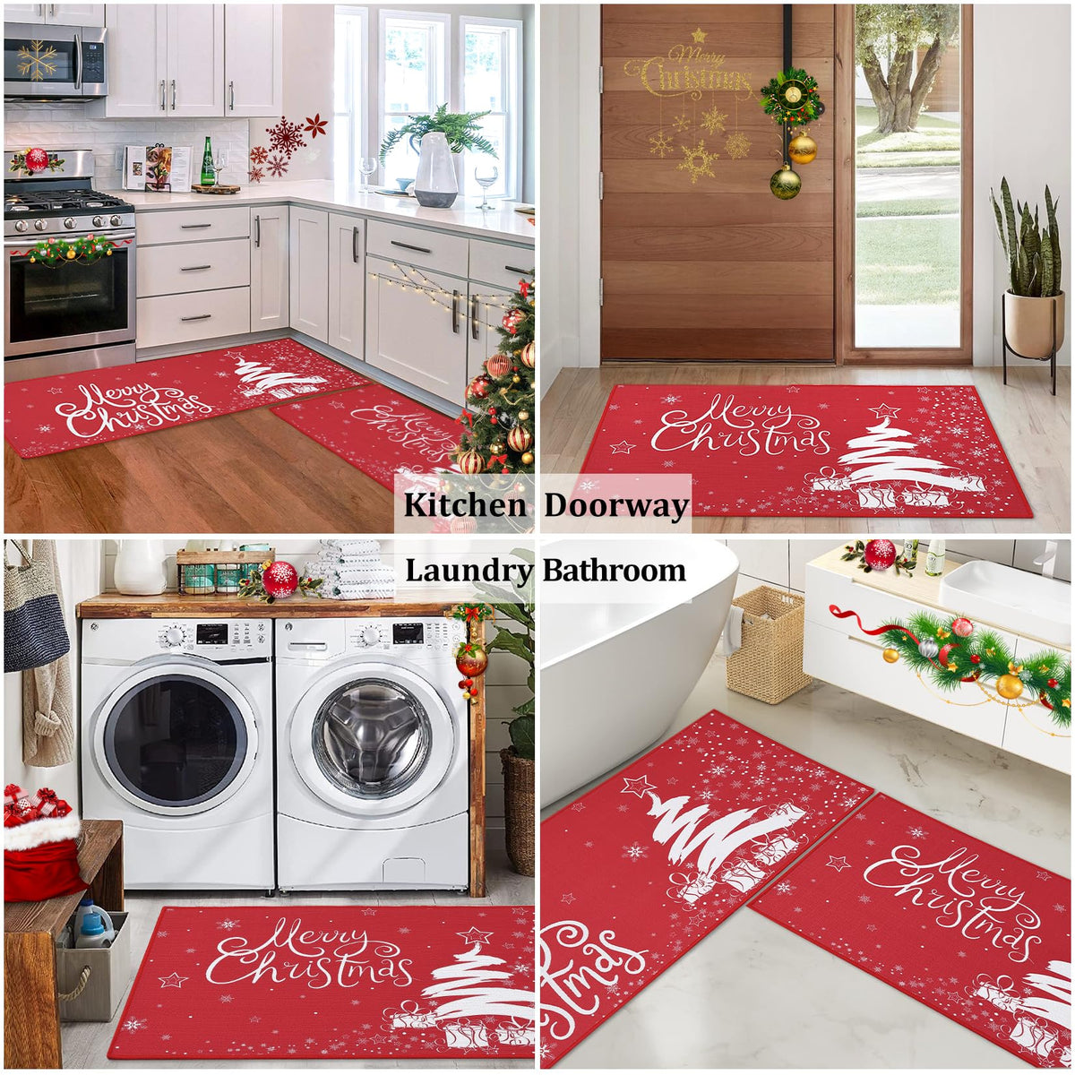 Garvee Kerst Keukenmat Set 2 pièces Vlas Kerstboom Design antidérapant 40x60cm + 40x120cm Badkamer & Keuken Decor