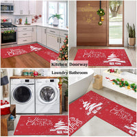Garvee Kerst Keukenmat Set 2 pièces Vlas Kerstboom Design antidérapant 40x60cm + 40x120cm Badkamer & Keuken Decor