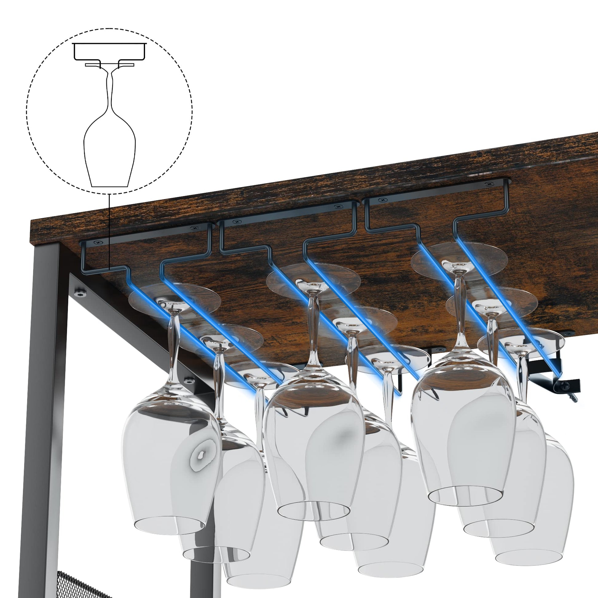 Meuble bar à vin Garvee à 3 niveaux avec casier à bouteilles amovible, porte-verres et porte grillagée pour cuisine et salon, 69 cm L x 35 cm P x 92 cm H, MDF et fer, polyvalent