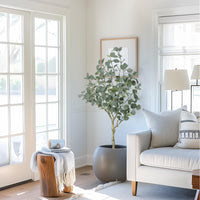 Eucalyptus artificiel Garvee de 120 cm avec branches ajustables et pot en PP sécurisé pour la décoration intérieure/extérieure (vert)