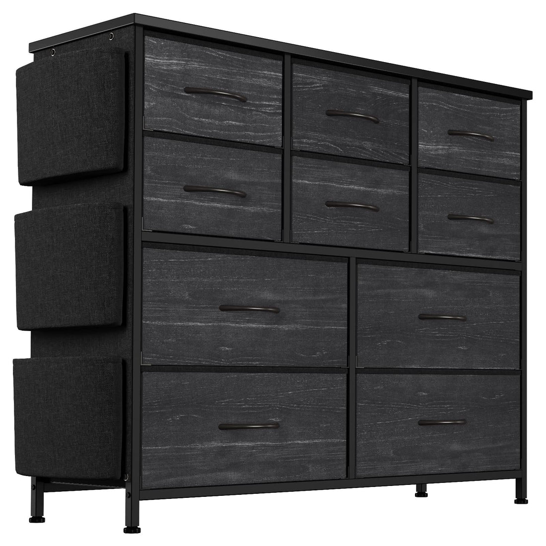 Commode Garvee à 10 tiroirs, revêtement en tissu, glissières métalliques, plateau en bois imperméable, idéale pour la chambre et le salon. Polyvalente et peu encombrante.